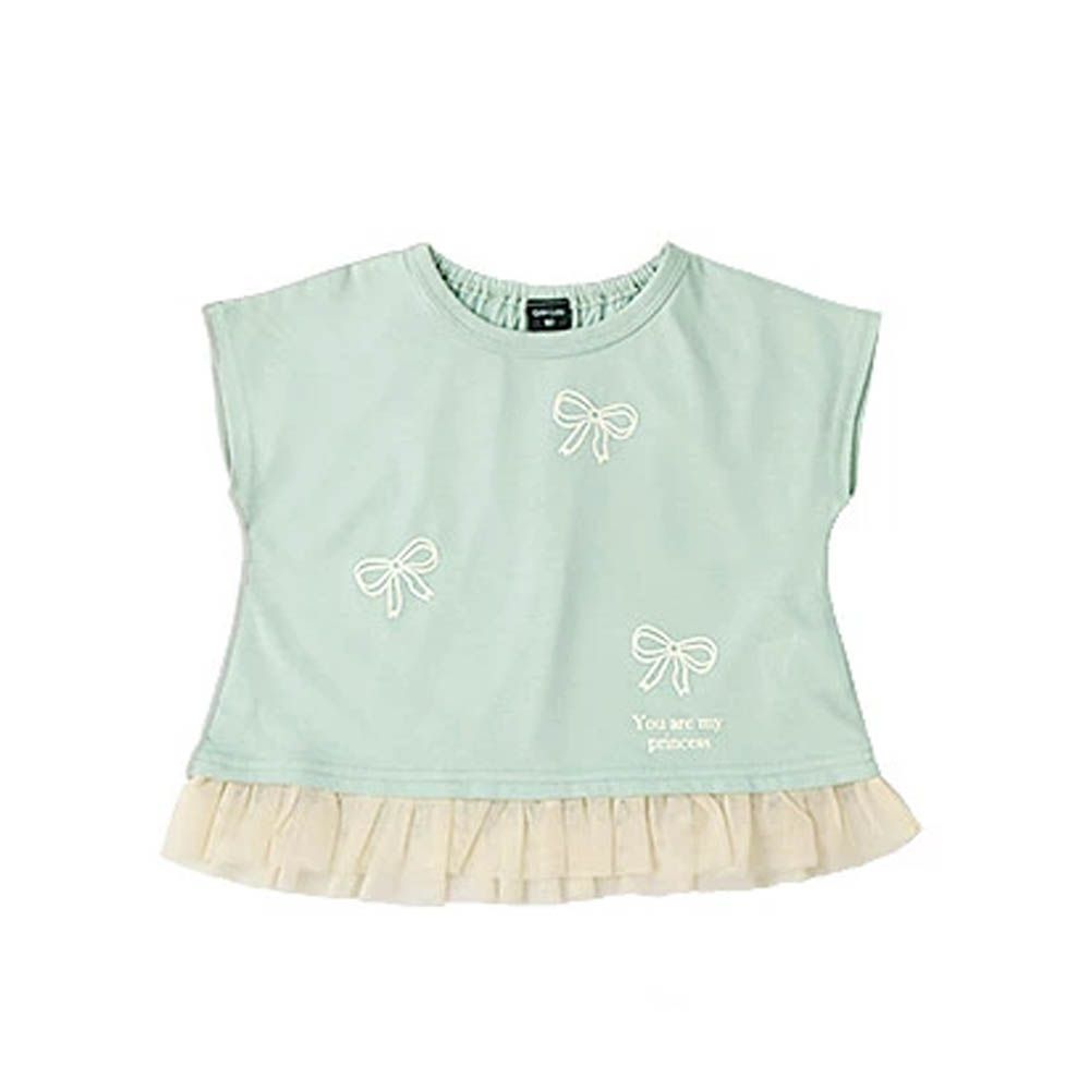 可愛女孩印花短袖上衣-蕾絲下擺-薄荷綠