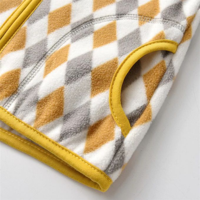 Fleece搖粒絨兒童外套-黃灰菱格
