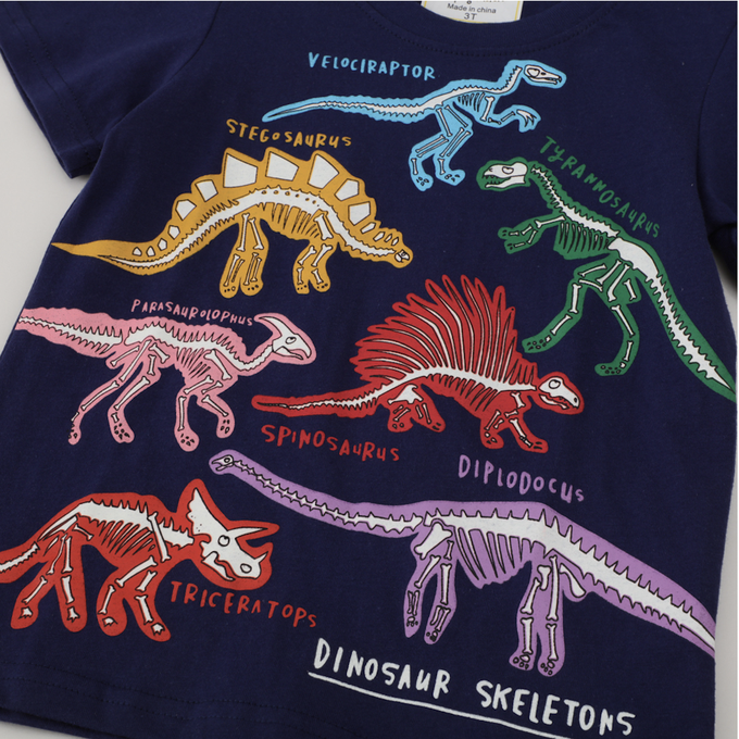 love, charlotte - 夜光恐龍百科全棉短袖上衣