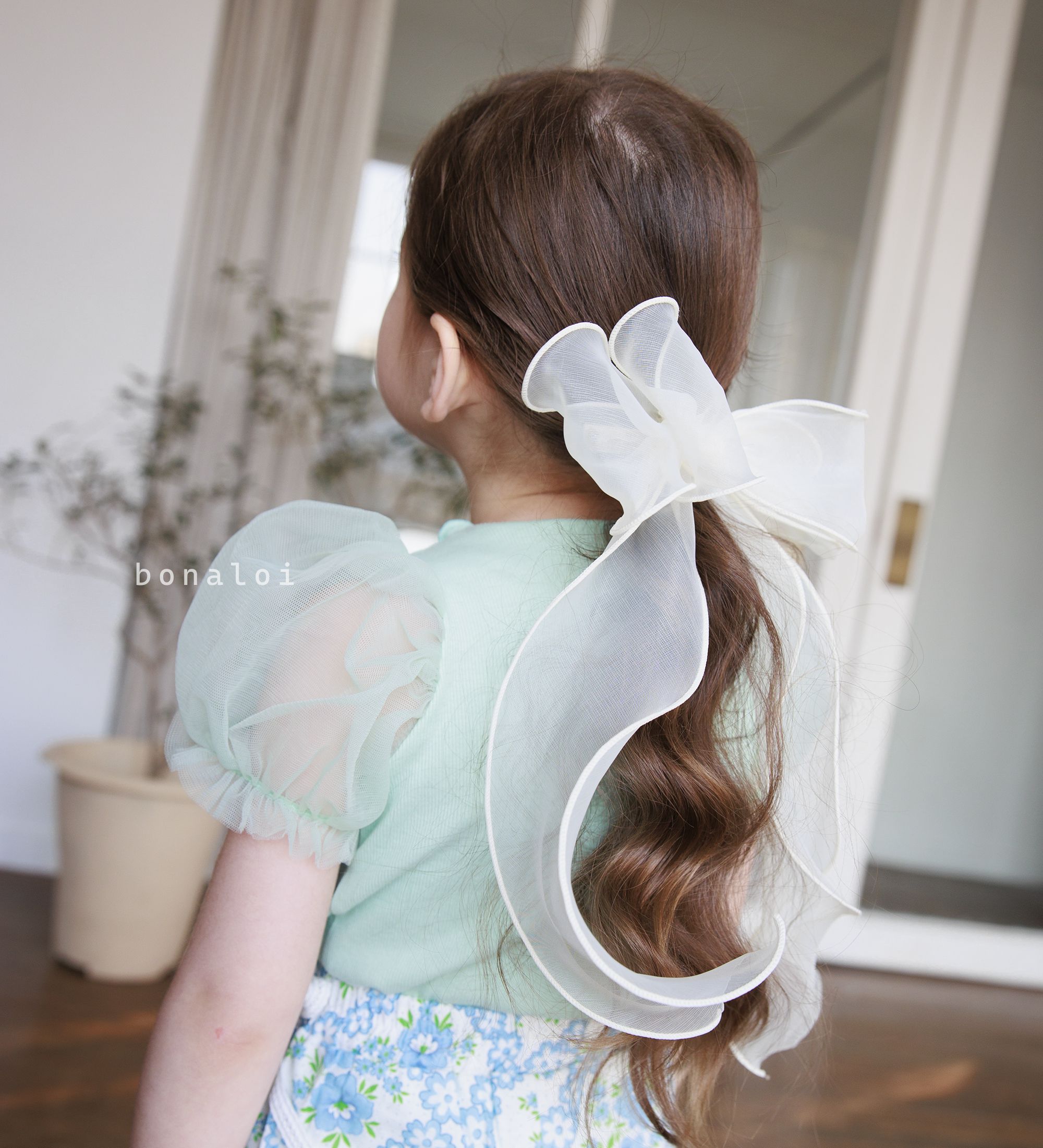 韓國 Bonaloi - 紗質蝴蝶結髮飾/髮夾-白