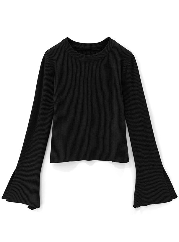 日本 GRL - 時尚開衩袖羅紋長袖上衣-天使白