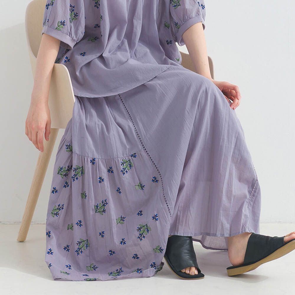 100%印度棉 優美植物刺繡長裙-紫