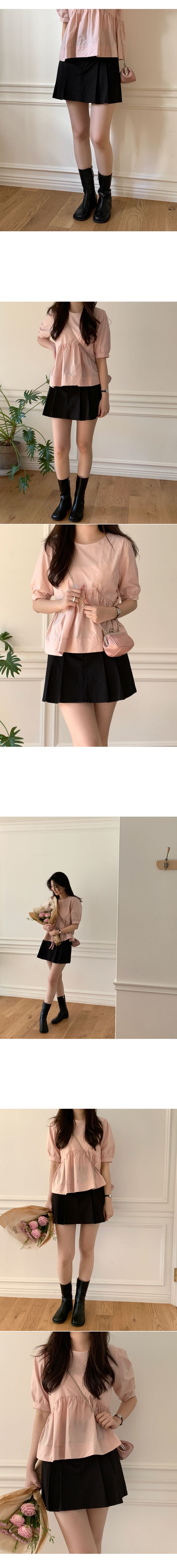 韓國 98doci - 質感後綁結公主袖上衣-淡粉