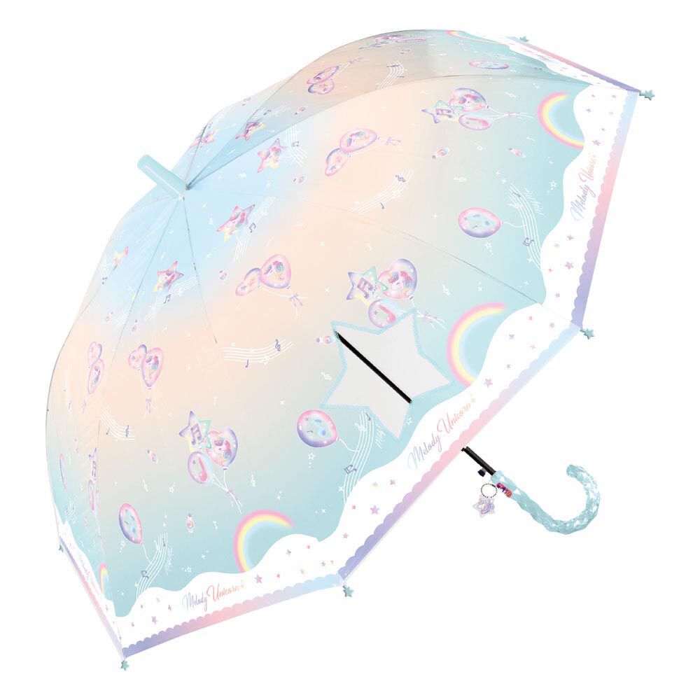日本中谷 - 透明窗設計兒童雨傘/直傘-氣球音符-薄荷 (55cm(身高130cm以上))