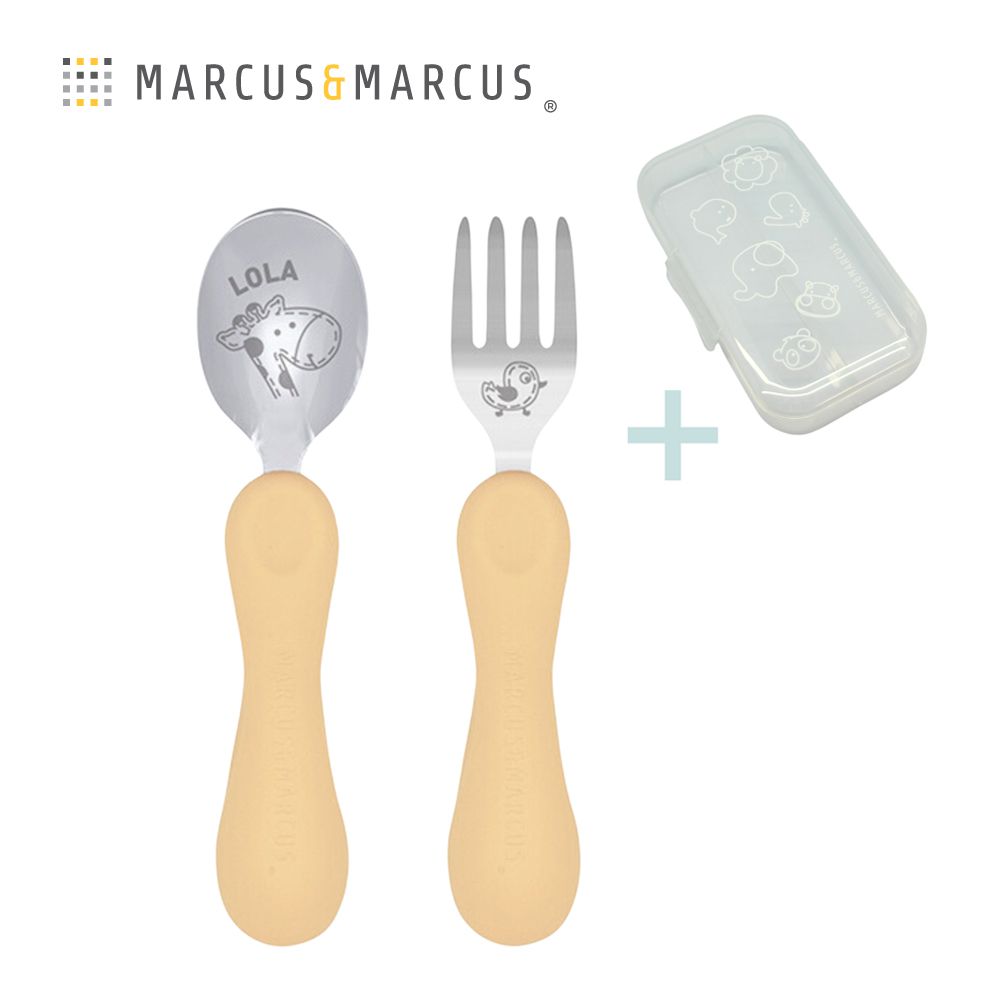 兒童防滑易握學習叉匙組含盒-粉彩長頸鹿