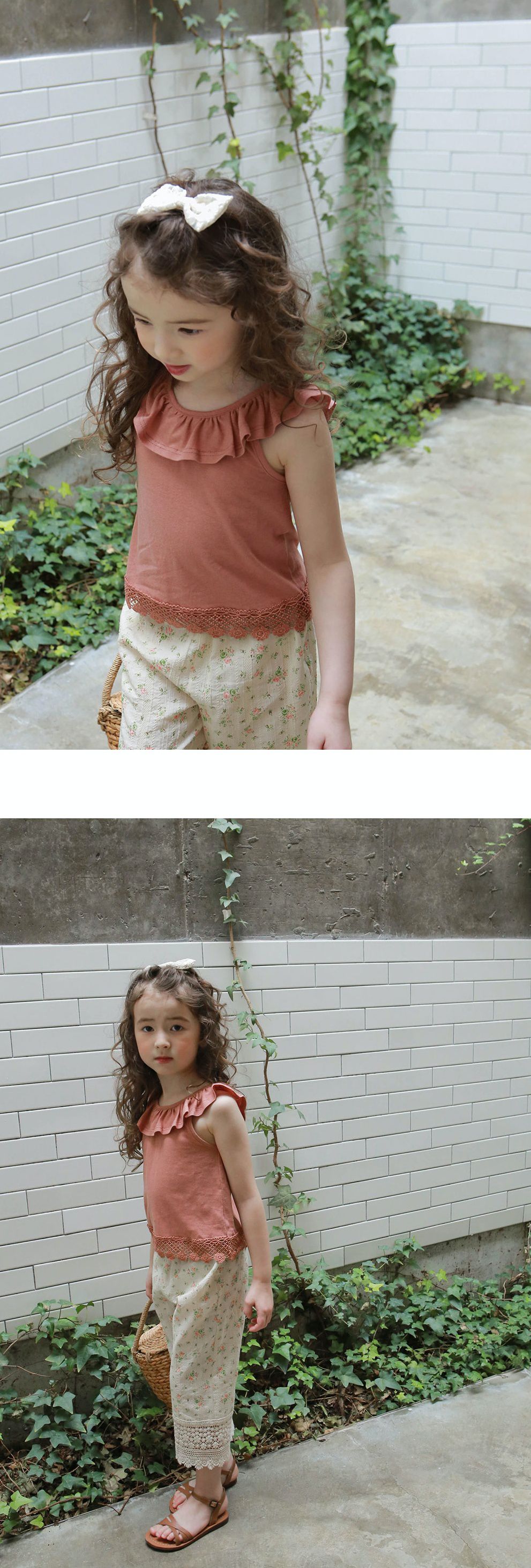 韓國 PuellaFLO - 荷葉圓領菱格鏤空露背上衣-磚紅