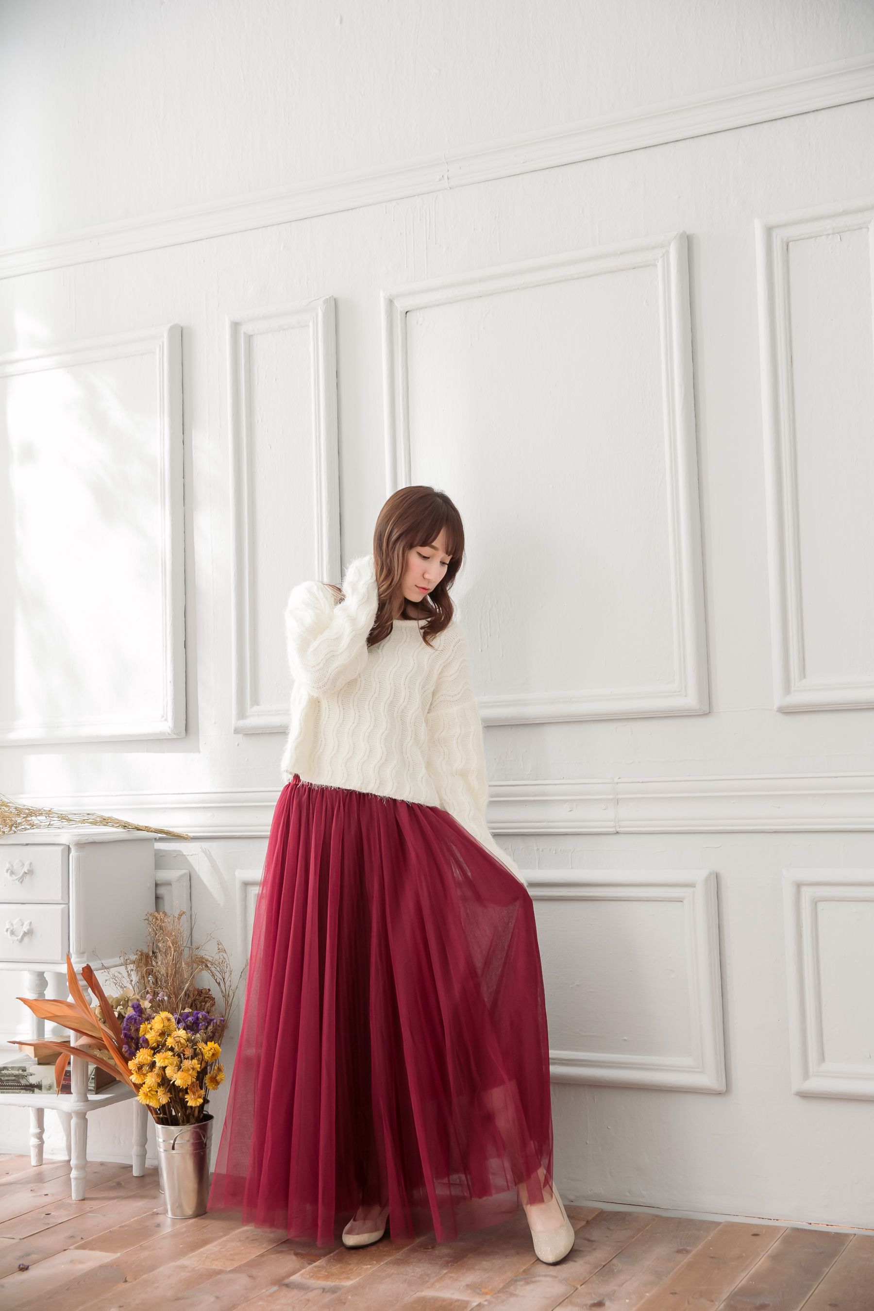 Peachy - 獨家訂製綿柔法式浪漫三層蓬紗裙-三層蓬版-性感酒紅 (F)