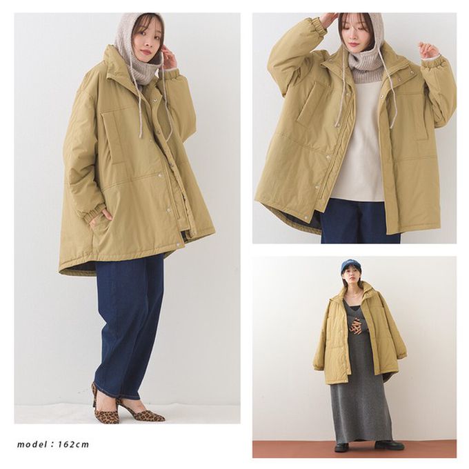 日本 OMNES - 蓬鬆厚感科技羽絨大衣保暖外套-軍綠