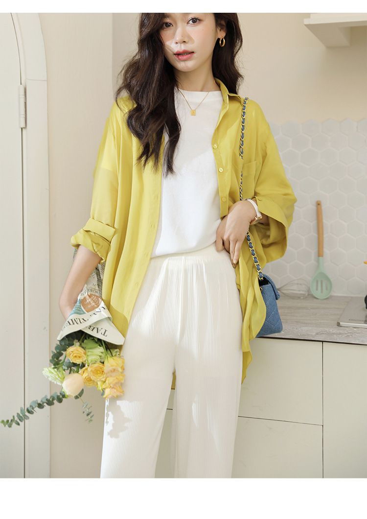 高腰垂墜落地寬褲/皺皺褲-黑色