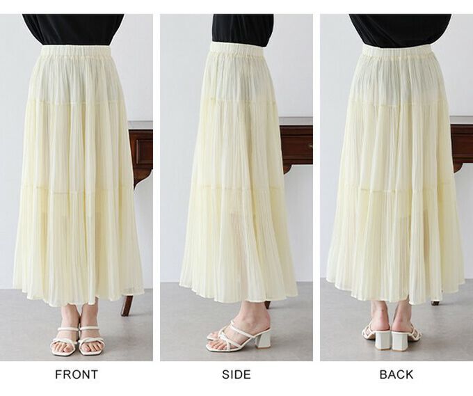 日本 BLUE EAST - 優雅細摺雪紡分層鬆緊長裙-黑 (M)