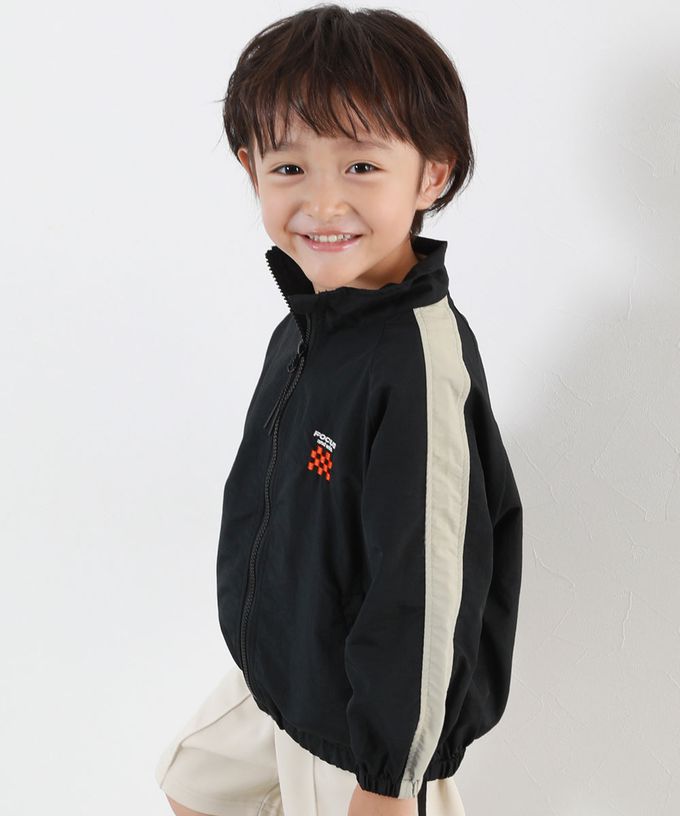 日本 devirock - 防潑水 袖配色輕量尼龍外套-刺繡logo-淺灰x天藍