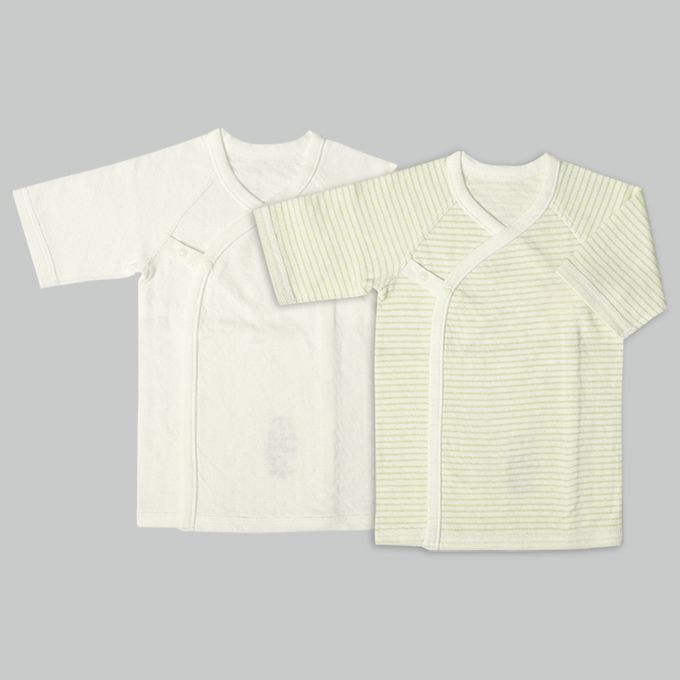 akachan honpo - 長袖新生兒內衣4件組蓬鬆棉質-按扣款-淺綠色 (50~60cm)