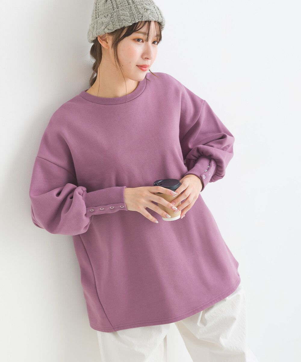 日本女裝代購 - 裏起毛典雅束口袖長袖上衣-象牙