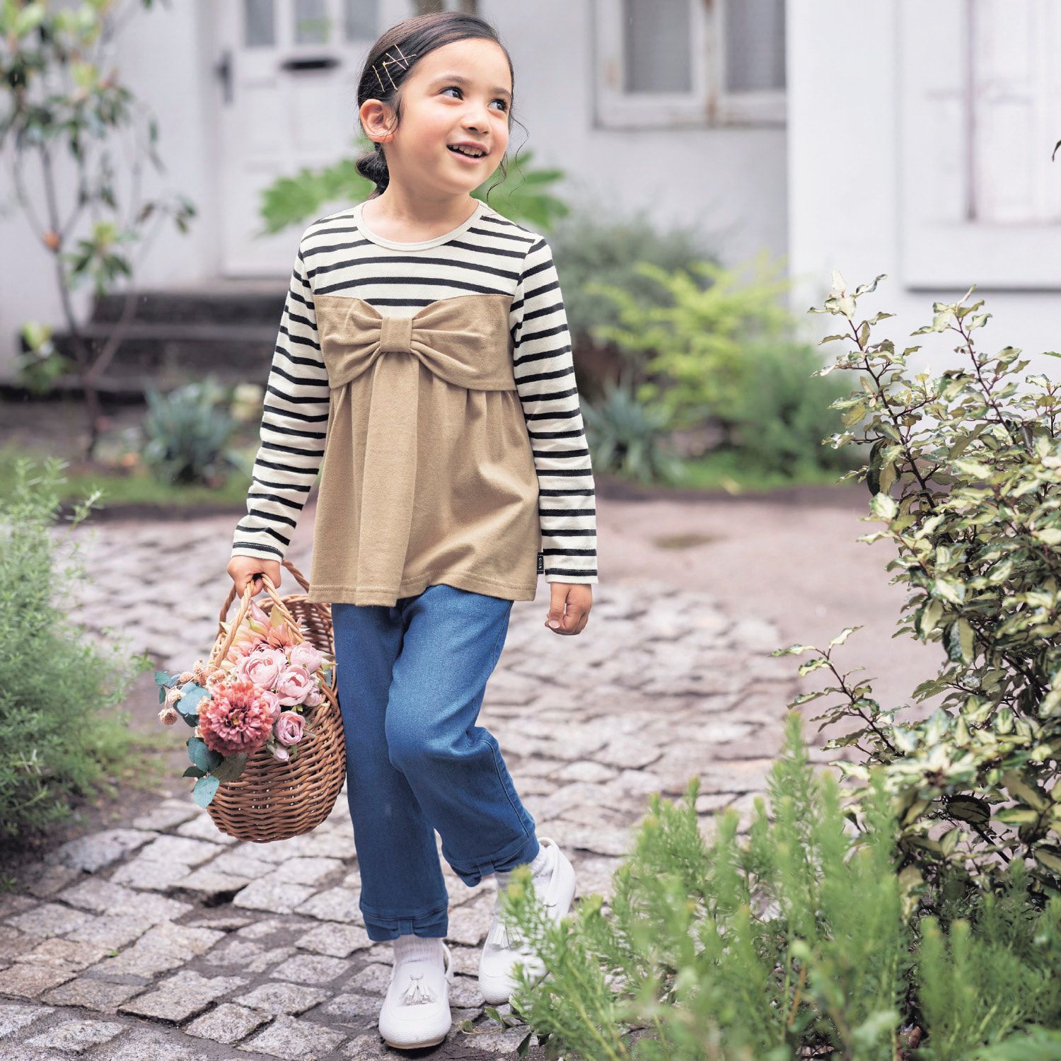 日本千趣會 - GITA 下擺蝴蝶結鬆緊舒適長褲-丹寧藍