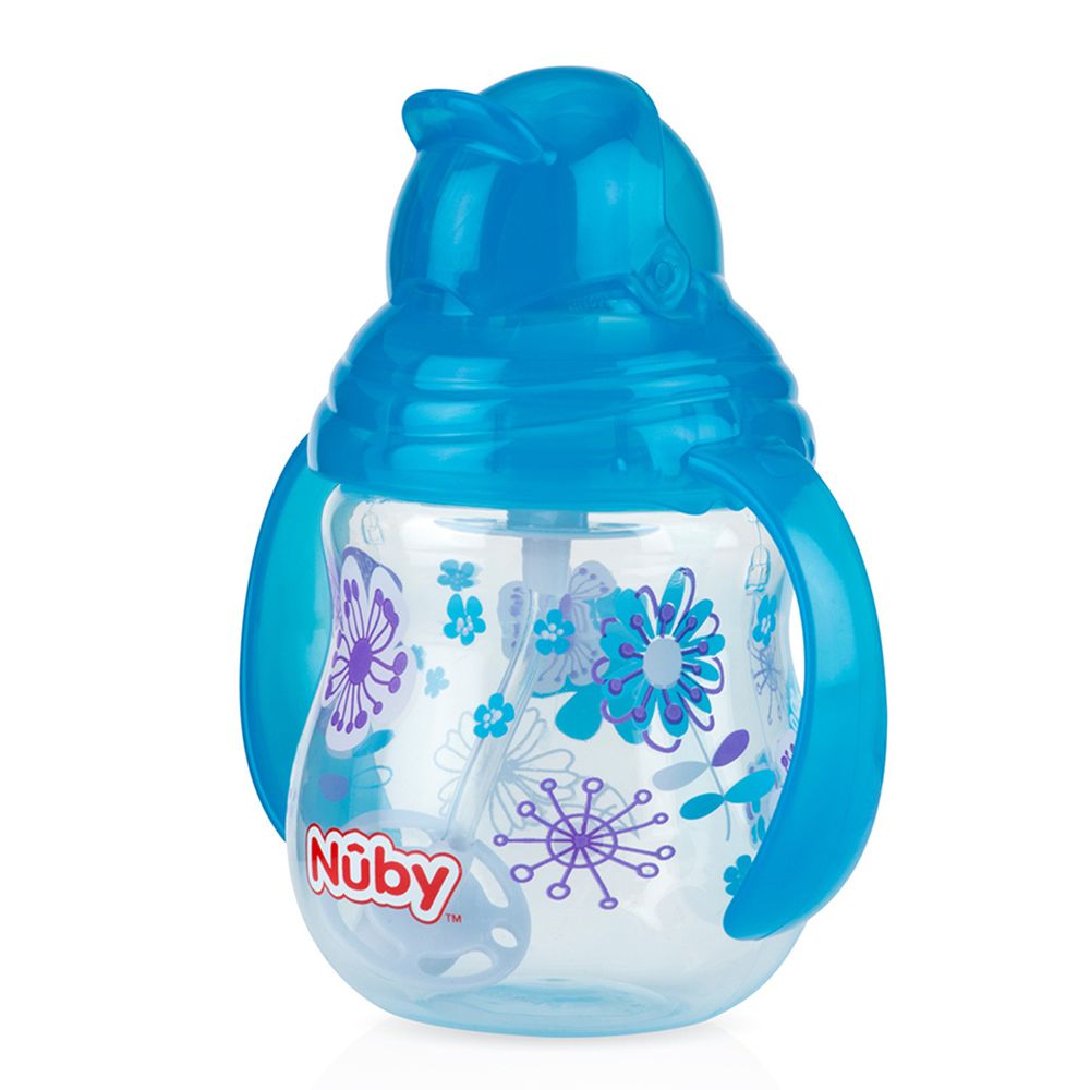 Nuby - 卡拉雙耳彈跳吸管杯(360度吸管)-藍