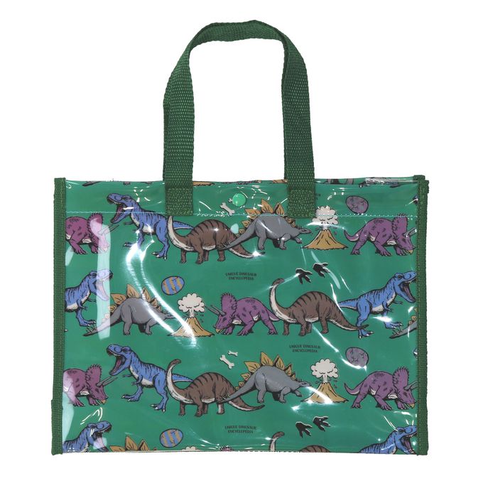 日本 ZOOLAND - 防水PVC手提袋/游泳包-化石恐龍-軍綠 (25x34cm)