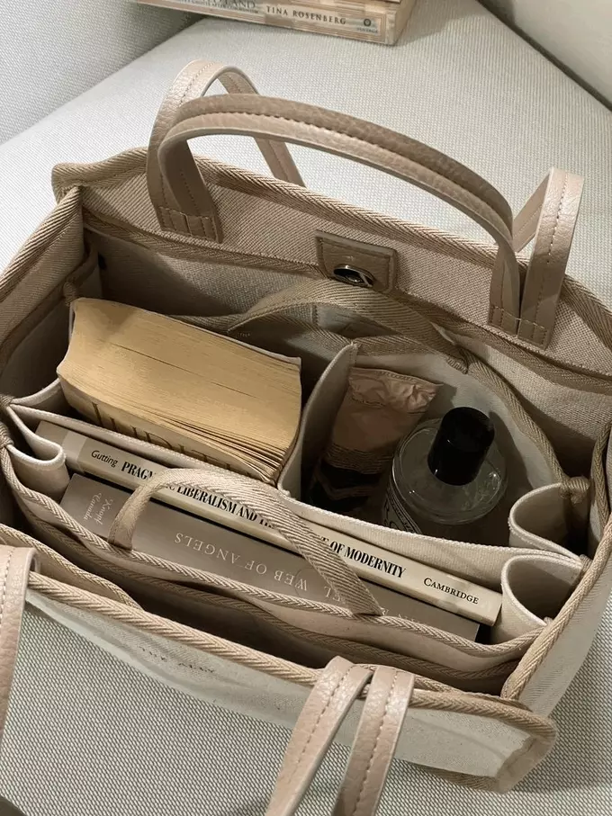 韓國 THEALLY - (附小袋)質挺帆布方包手提/肩背包-牛奶糖 (大)