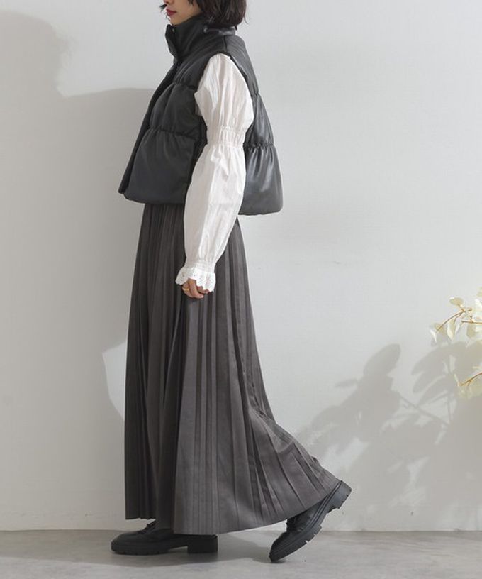 日本 ELENCARE DUE - 俐落低調麂皮百褶長裙-酒紅