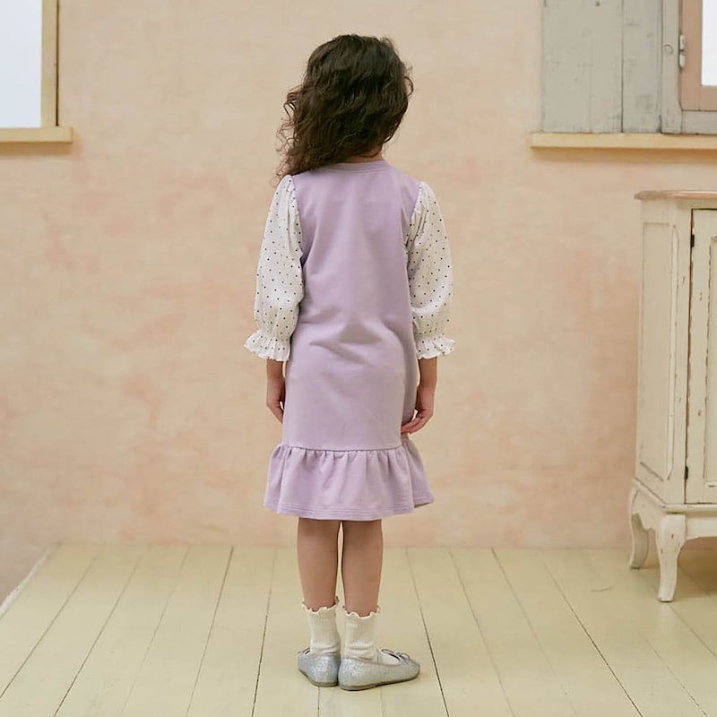 日本千趣會 - GITA 撞色八分袖魚尾洋裝-薰衣紫x水玉