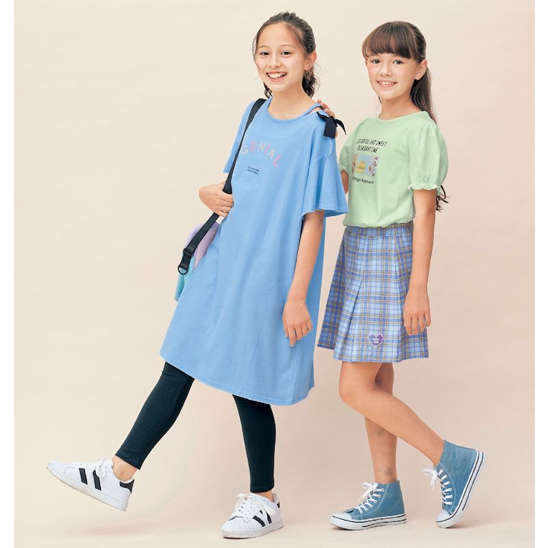 日本 Papel lapiz - 愛心徽章格紋百摺短裙-水藍