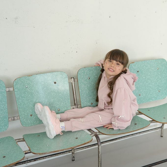 日本 Lycee mine - 蝴蝶結側邊少女休閒長褲-青藍