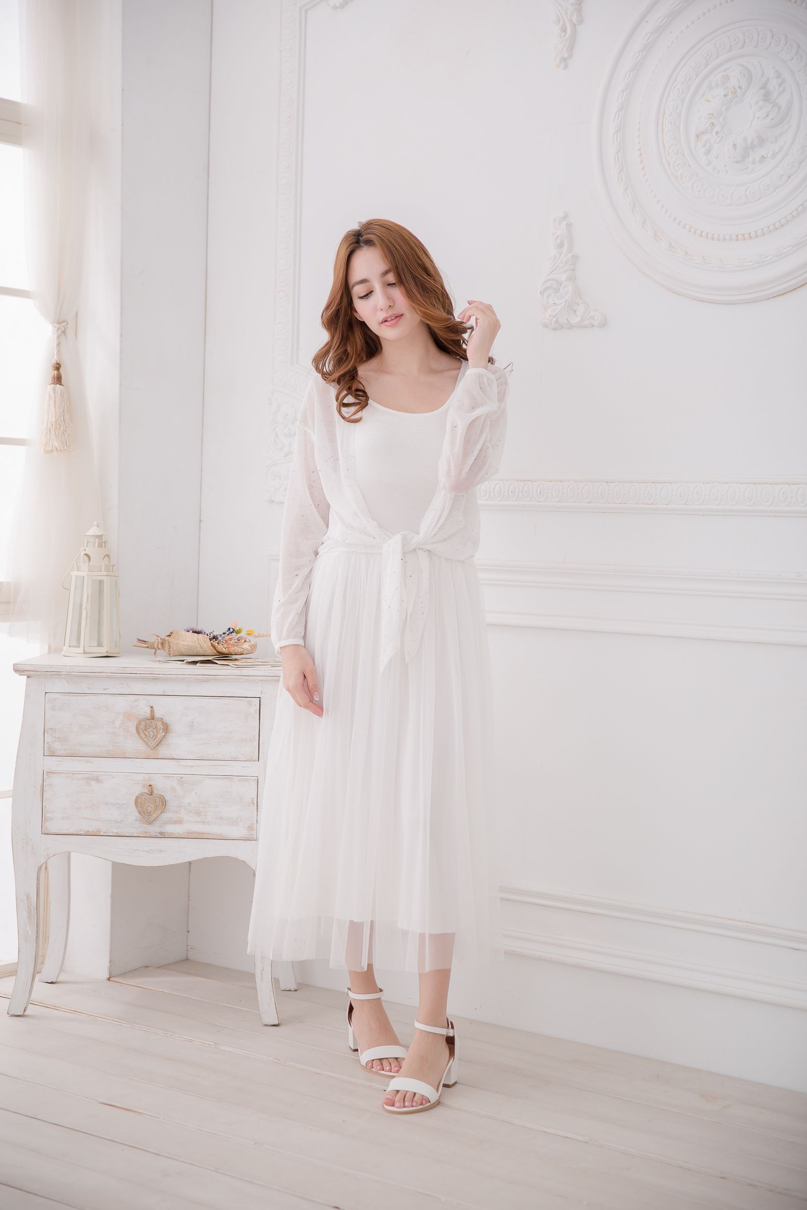 Peachy - 獨家訂製綿柔連身紗裙-細肩帶連身款-夢幻白 (F)