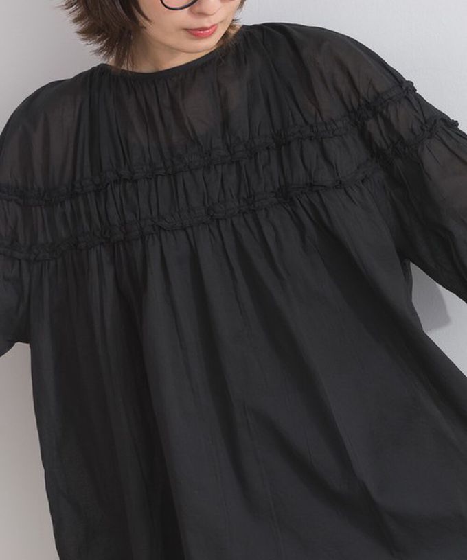 日本 Lupilien - 100%棉 輕盈感皺摺廓形五分袖上衣-白