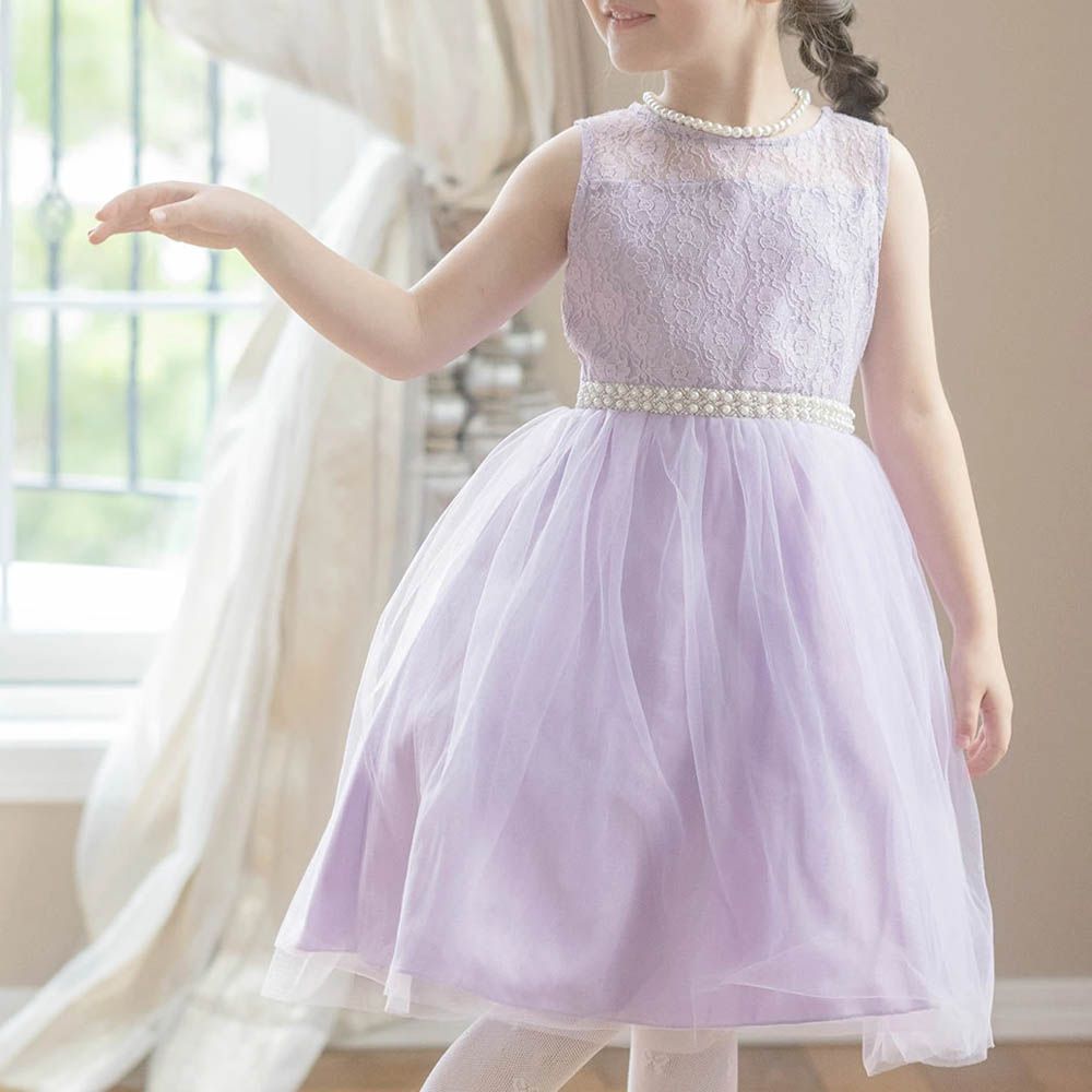 夢幻珍珠點綴薄紗洋裝/小禮服-丁香紫