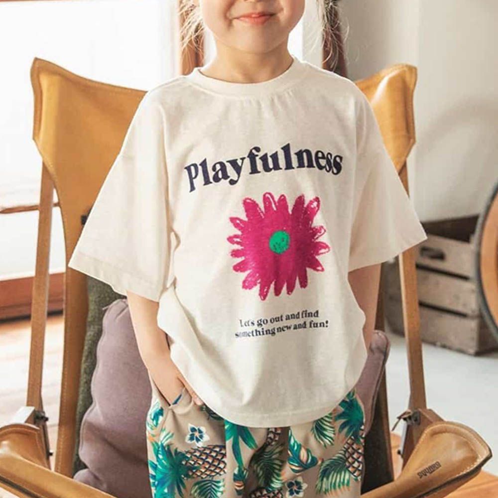 夏日字母印花短袖上衣-小花logo-白