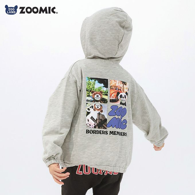 日本 ZOOLAND - 熊熊出遊印花休閒連帽外套-灰