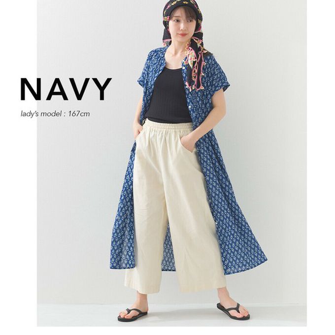 日本 OMNES - 100%印度棉 襯衫式印花短袖洋裝-白底圖騰