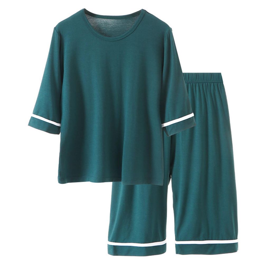 MAMDADKIDS - 素色透氣七分袖套裝/家居服-綠色
