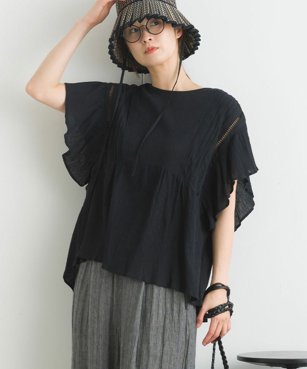 日本女裝代購 - 100%印度棉 超透氣荷葉短袖上衣-白