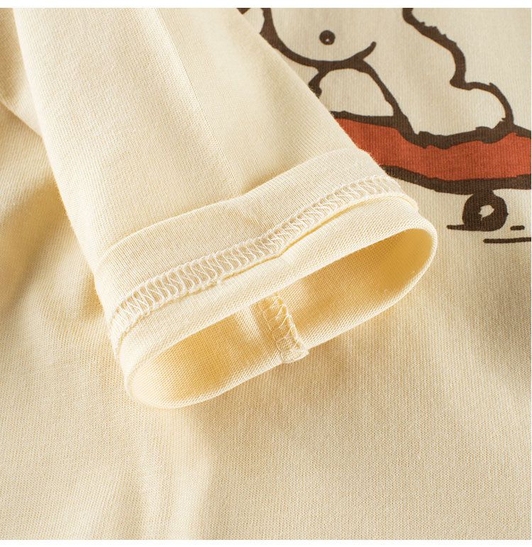 純棉圓領薄長袖上衣-cool熊熊-杏色