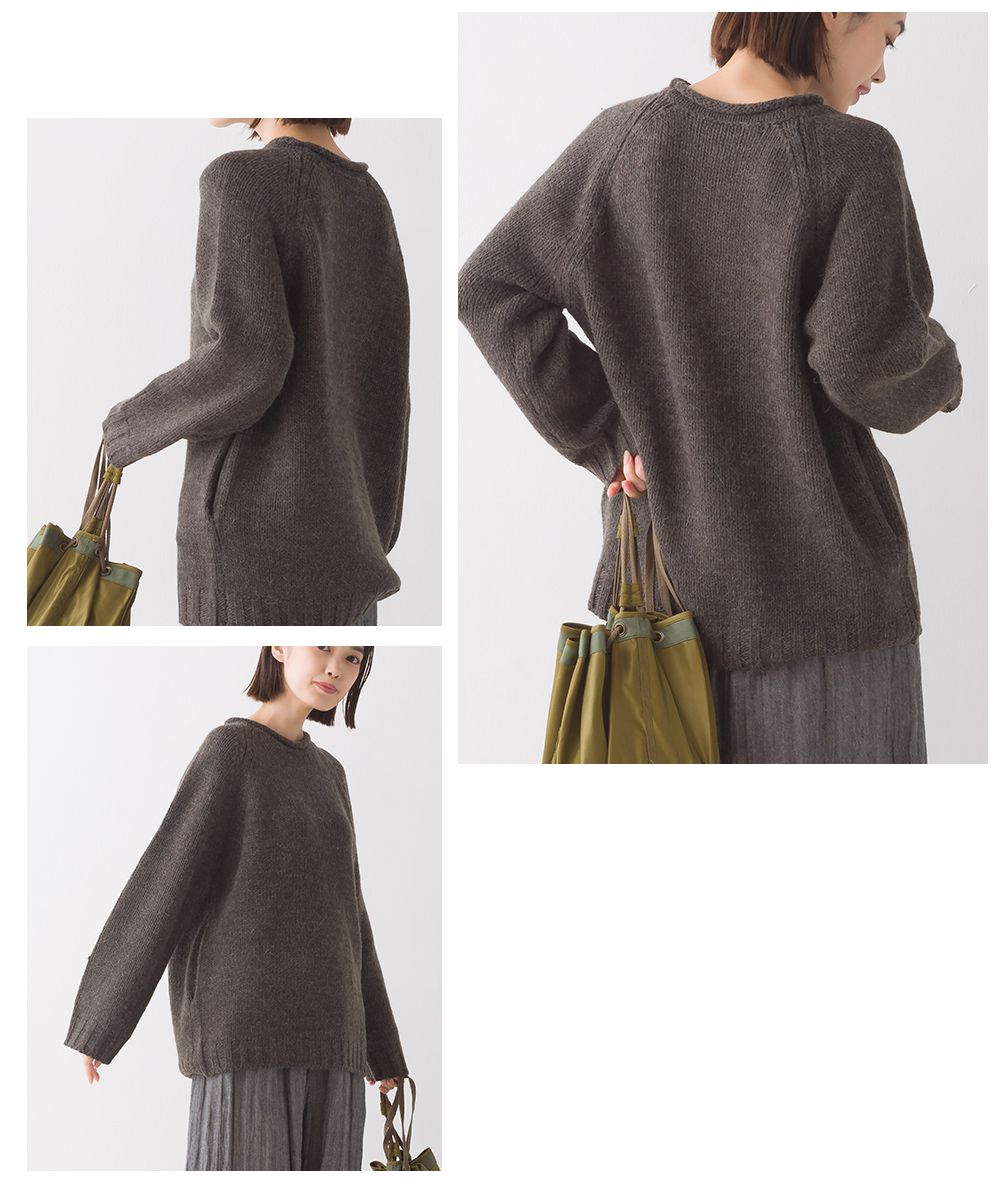 日本 OMNES - 羊駝毛混紡圓領針織毛衣-石墨灰