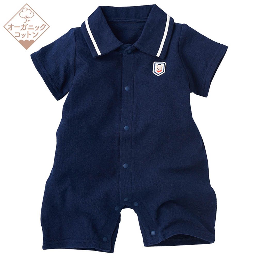 短袖兔裝 有機棉-小熊-深藍色