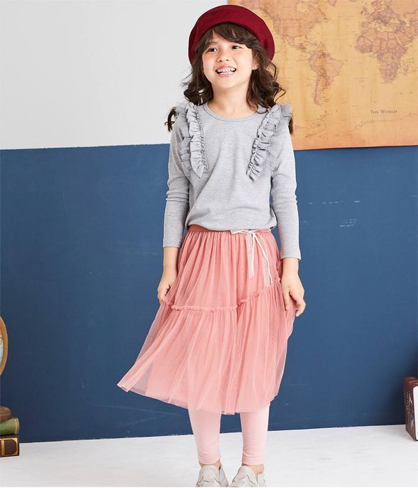 麗嬰房 Little moni - 假兩件不規則網紗蓬裙-粉紅