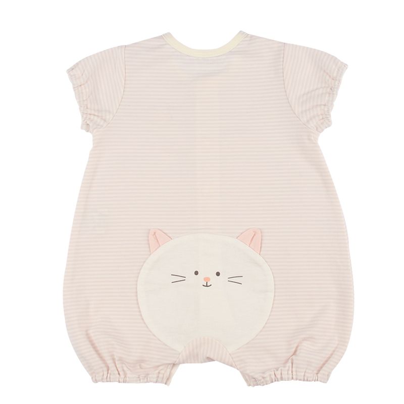 akachan honpo - 短袖兔裝 吸水速乾-動物造型屁屁 橫紋-粉紅色