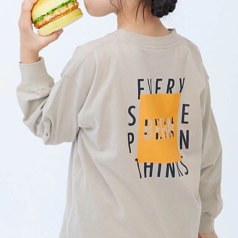 100%棉 定番印花寬版長袖上衣-BEGIN-灰杏