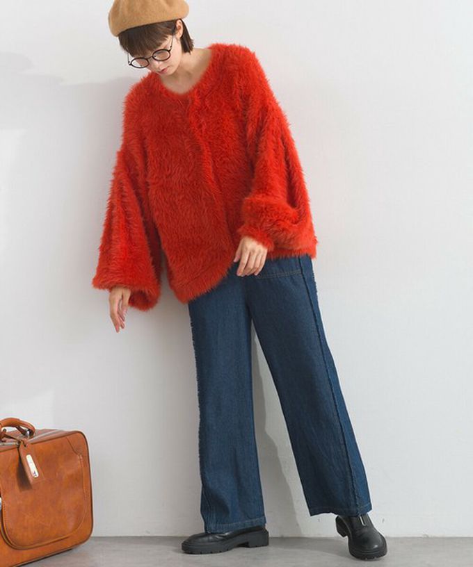 日本 Lupilien - 柔和蓬鬆毛海繭型針織開襟衫/外套-橘紅