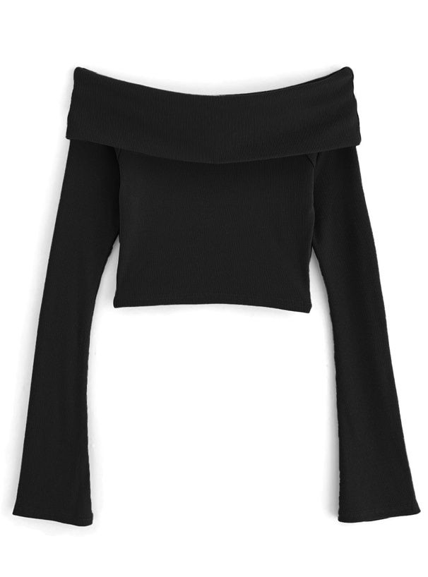 日本 GRL - 平口羅紋彈性長袖上衣-卡其米