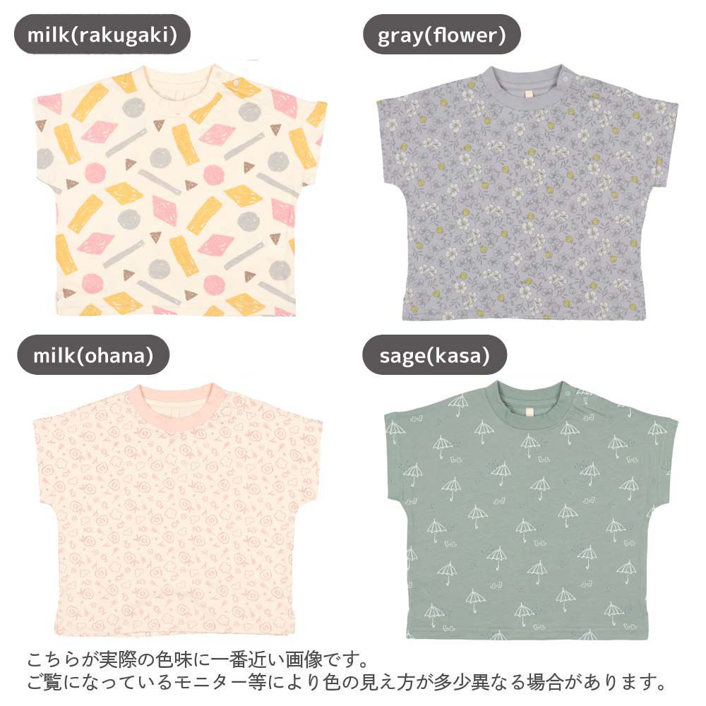 日本 ma lalumiere store - 100%棉 百搭印花圓領短袖上衣-幾何圖案-米白