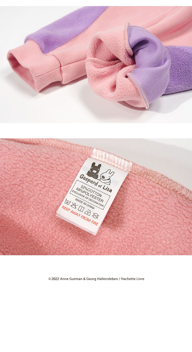 Minizone - 搖粒絨加厚運動長褲-卡通人物麗莎與卡斯波-紅+黑