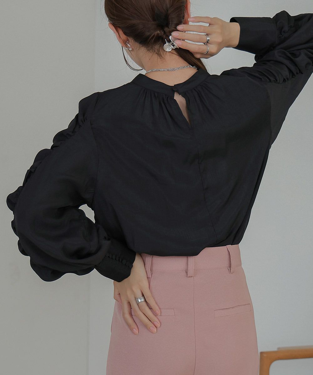 日本 Bab - 嫘縈柔滑抓皺薄長袖上衣-米杏