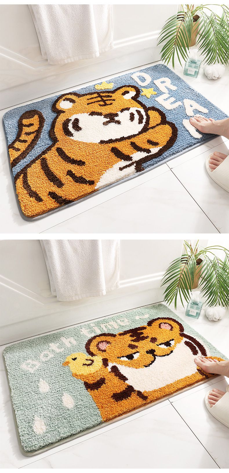 快速吸水植絨浴室腳踏墊-老虎大頭貼