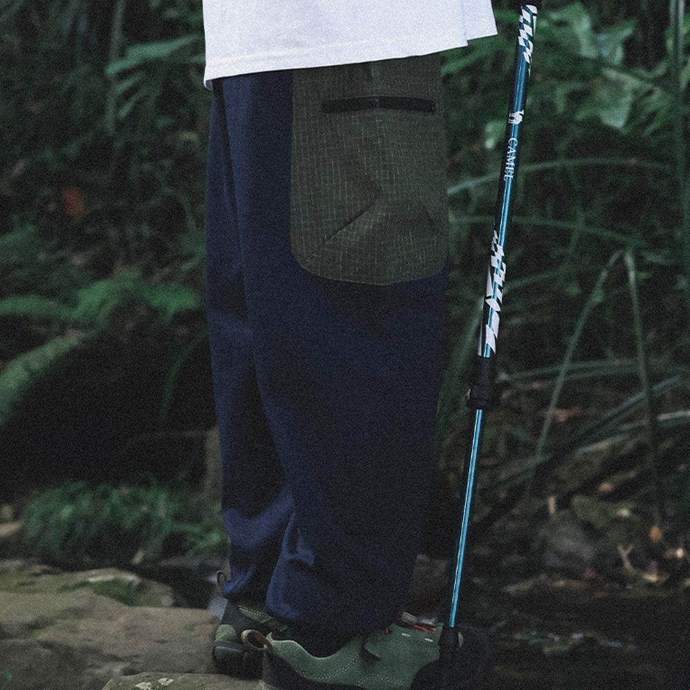 造型拼接束口長褲-藏青