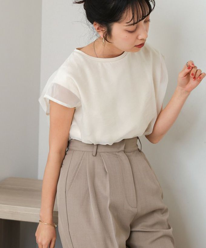 日本 Bab - [推薦]薄紗層次法式袖上衣-灰棕
