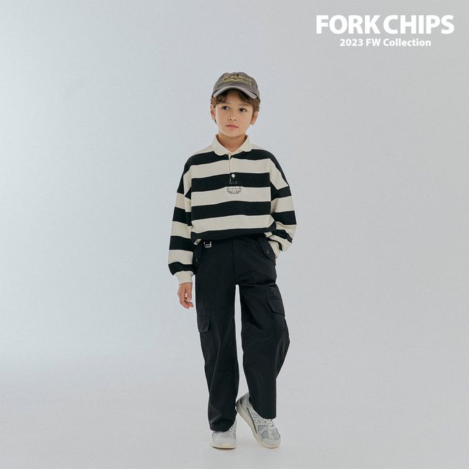 韓國 FORK CHIPS - 極簡翻領寬條紋寬鬆長袖上衣-象牙白X黑