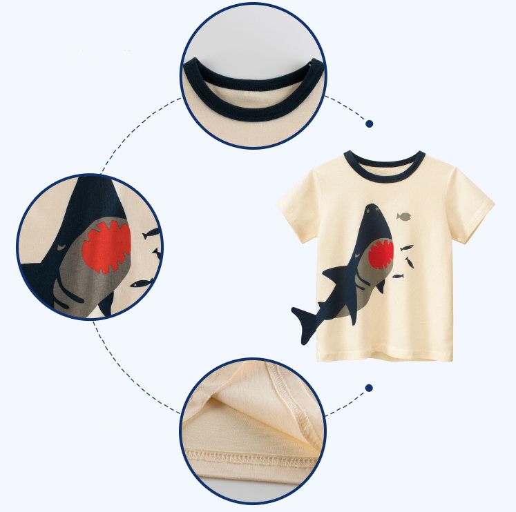 短袖棉T-鯊魚狩獵-杏色