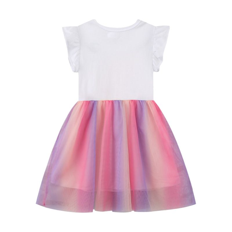 Jumping meters - 棉質圓領短袖網紗洋裝-獨角獸女王-白色